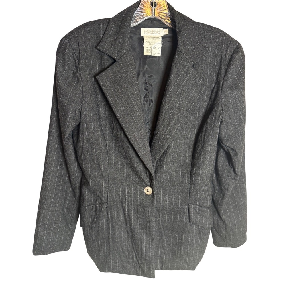 Carmelo Pomodoro Blazer Women Size 8 Gray Wool Blend Pinstripe Professional